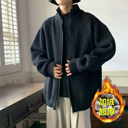 杜小閑  開(kāi)衫加絨毛衣男士寬松百搭針織衫秋冬季潮流線(xiàn)衫休閑衣服男外套 ks2200 黑色  加絨 XL [建議120-140斤]