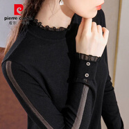 皮爾卡丹紗衣洋氣打底衫針織衫女春秋新款內(nèi)搭長(zhǎng)袖氣質(zhì)木耳邊毛衣半高領(lǐng) 黑色 XL 110-120斤