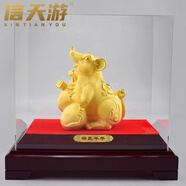 信天游鍍金12生肖擺件絨沙金電鍍黃金鼠?；⑼谬埳唏R羊猴雞狗豬生日禮物 金鼠 整體約長(cháng)25寬15高24cm
