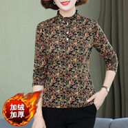 索宛亦秋冬新款加絨加厚保暖長(cháng)袖t恤女印花半高領(lǐng)內搭加絨打底衫 小碎花【雙面德(絨)面料】 2XL 建議108-125斤