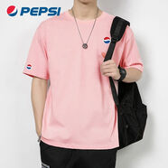 百事（PEPSI）/百事可樂(lè )純棉短袖t恤男女同款2023夏季新款休閑寬松打底衫 【Pepsi】粉色 S 90-110斤