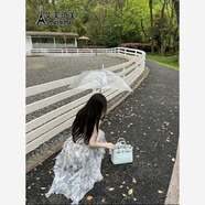 艾美琦美（AIMEIQIMEI）吊帶連衣裙2025新款時(shí)尚女裝海邊度假沙灘裙法式中長(cháng)款裙子夏天 藍色碎花裙3689 L