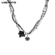 LNERATO露娜依蕾托神壇系列黑茉莉多層纏繞項鏈女個性疊戴鎖骨鏈 槍黑色