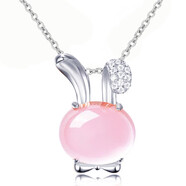 戎夏兒童吊墜女童項鏈女寶寶小孩子戴玩具公主寶石小女孩首飾掛墜飾品 禮盒裝含鏈-晶-彎耳兔-銀