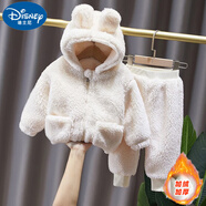迪士尼（Disney）童裝男童套裝秋冬0-3歲兒童冬裝小孩衣服男加絨加厚保暖兩件套 米白 毛毛衣套裝 加厚 110 建議3-4歲 體重30-35斤