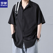 羅蒙高端冰絲短袖襯衫男士裝白色免燙抗皺潮流寬松休閑襯衣上衣服 2212黑色（短款） 3XL