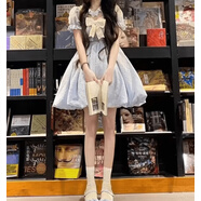 圣雪緹連衣裙夏季2025新款公主短裙學(xué)生少女高中初中生女生衣服裙子夏天 奶藍色 S