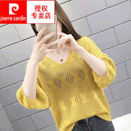 皮爾卡丹（pierre cardin）2025春夏裝新款V領(lǐng)鏤空針織衫女寬松韓版蝙蝠衫上衣女打底短薄款 黃色 S 建議95斤以?xún)?
                                         title=