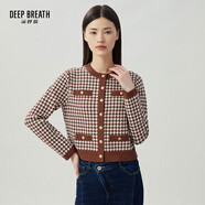 深呼吸DEEP BREATH女裝拼色假口袋小香風(fēng)針織衫開(kāi)衫外套女A400853 卡其 S (2)