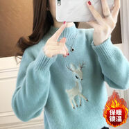 妙款2024秋冬黃金貂仿貂絨加厚半高領(lǐng)學(xué)生初中高中女大童百搭套頭毛衣 小鹿綠色 M建議95-110斤