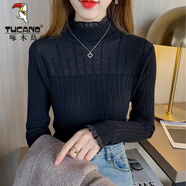 啄木鳥（TUCANO）蕾絲羊毛衫半高領打底衫女毛衣長袖秋冬新款修身性感針織衫上衣 黑色 XL 建議110-120斤