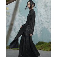 大青龍肆東方簡(jiǎn)奢風(fēng)改良旗袍長上衣女新中式國風(fēng)暗紋提花設(shè)計(jì)感黑色長襯衫 黑色 大碼