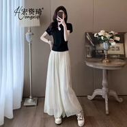 宏資琦新中式國風套裝女裝夏季2025新款時尚減齡顯瘦垂感休閑闊腿褲子 上衣+裙褲 M