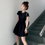 妙奕嘉連衣裙裙子夏季女裝2025年新款少女感收腰顯瘦遮肚子小黑裙小個(gè)子 掐腰小黑裙【短款】 L 【建議110-120斤】