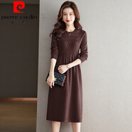皮爾卡丹（pierre cardin）秋冬新款針織毛衣裙女中長(cháng)款A版顯瘦打底衫減齡百搭媽媽裝毛衣裙 駝色 L