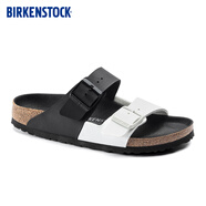 BIRKENSTOCK勃肯德國進(jìn)口男女款舒適軟木黑白拼色Arizona雙扣拖鞋 1019712黑色窄 39