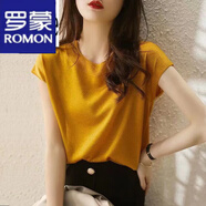 羅蒙（ROMON）輕奢女裝 短袖T恤女士夏季2024年新款小蝙蝠袖冰絲針織衫韓版上衣 黃色 S 80-95