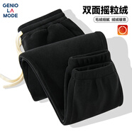 GENIOLAMODE加絨褲男士冬季加厚保暖搖粒絨休閑時(shí)尚百搭束腳長褲子 黑色 XL