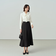 伯德小姐黑色a字長裙女夏季傘裙職業(yè)襯衫半裙套裝面試裙子西裝半身裙 QZ02 黑色【小個子版】 M -適合100-110斤可穿