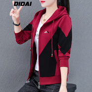 帝黛（DIDAI）品牌外套女2025款春秋新品女裝短款沖鋒風(fēng)衣女士運動(dòng)衛衣夾克棉質(zhì) 酒紅款 M 建議（80-100）斤