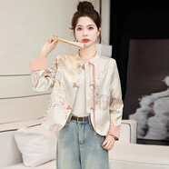川朗新中式盤(pán)扣印花外套女2025春秋季新款女士裝小個(gè)子氣質(zhì)風(fēng)短款上衣 粉色 L （110斤-125斤）