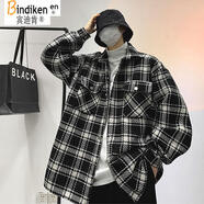 賓迪肯（BINDIKEN）小香風(fēng)格子羊羔毛外套男秋冬季潮牌寬松棉服大碼男裝夾克棉衣潮流 XZ308A-1-XXF001黑色（常規(guī)款） 3XL