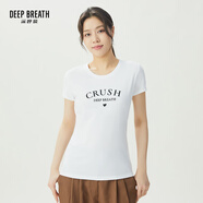 深呼吸DEEP BREATH女裝長(zhǎng)絨棉字母休閑大圓領(lǐng)短袖修身T恤女A301447 白 M (3碼)