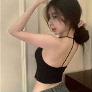 語(yǔ)莀小好掛脖小吊帶背心女夏外穿性感美背帶胸墊一體內衣內搭辣妹短款上衣 黑色 均碼 （建議80-120斤）