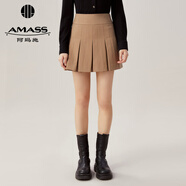 阿瑪施（AMASS）女裝新款簡(jiǎn)約百搭羊毛A字半身百褶短裙5200471 咖 XL (5碼)