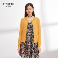 深呼吸DEEP BREATH女裝簡(jiǎn)約百搭薄款圓領(lǐng)長袖冰絲針織開衫女A400473 麥黃 L (4碼)