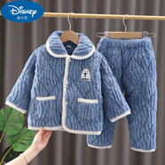 迪士尼（Disney）兒童睡衣女童冬季男童三層夾棉法蘭絨加絨加厚款女孩珊瑚絨家居服 九尾狐牛仔藍 18碼，建議身高130-135公分