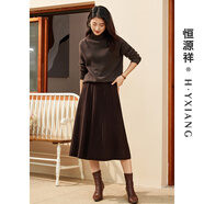 恒源祥羊毛針織半身裙女秋冬新款氣質(zhì)法式風(fēng)琴褶中長(cháng)裙純色百搭A字裙子 霧黑棕 S /160/66A/S