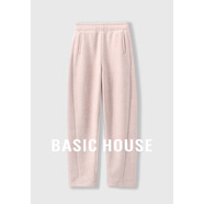 Basic House/百家好秋冬加絨加厚保暖時(shí)尚直筒修身休閑褲女秋冬松緊腰長(cháng)褲 粉色 M
