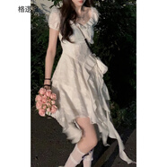 格邏恩（GELUOEN）法式茶歇連衣裙女新品仙女風夢游愛麗絲甜辣顯瘦荷葉邊不規(guī)則裙子 白色-短款-帶內(nèi)里帶拉鏈 均碼【可備注碼數(shù)】