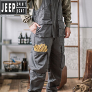JEEP吉普（JEEP）美式復古工裝背帶褲男春秋季寬松休閑vintage 連體褲 灰色 【高質(zhì)量面料】 3XL 建議170-190斤