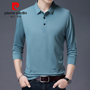皮爾卡丹（pierre cardin）中年男士高檔長(cháng)袖t恤上衣中老年爸爸春秋裝寬松冰絲體恤polo 衫男 淺綠 175/92A 135-150斤