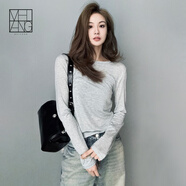 美洋（MEIYANG）透透T 蘭精天絲輕薄透視感打底疊穿圓領(lǐng)短袖時尚氣質(zhì)短袖T恤上衣 灰色（長袖版） 2XL