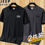 JEEP SPIRIT吉普新款純棉短袖T恤男圓領(lǐng)寬松薄款男士夏季休閑半袖體恤打底衫 DX黑色+鐵灰 2XL (建議135-150斤)