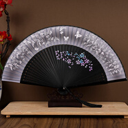 臻臻上品扇子女古風(fēng)絲綢折扇中式古裝漢服舞蹈扇折疊扇中國特色禮品送老外 黑色手繪烤漆7寸絲綢折扇