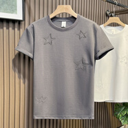 南極人（Nanjiren）2024夏季五角星刺繡短袖T恤男圓領(lǐng)修身休閑潮牌痞帥半袖上衣 灰色 2XL 【130-150斤】