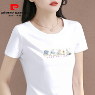 皮爾卡丹純棉白色短袖t恤女2025年新款夏季女裝修身正肩上衣高端半袖體恤 白色 M 85-斤