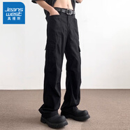 真維斯（Jeanswest）工裝褲男2025夏季薄款青少年痞帥cleanfit直筒褲美式機能風(fēng)休閑褲 D829黑色（工裝褲） L