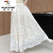 啄木鳥（TUCANO）蕾絲半身裙女法式重工刺繡鉤花2025ins韓版松緊高腰顯瘦仙女長(zhǎng)裙 白色(高品質(zhì)) M