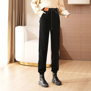 簡(jiǎn)蜓2025新款休閑褲女冬季外穿保暖絨哈倫運動(dòng)褲高腰加絨加厚束腳衛褲 黑色-春秋款 3XL 【建議145-160斤】