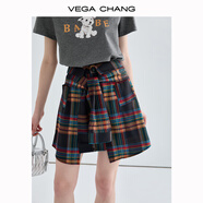 VEGA CHANG半身裙女2025年夏季新款美式休閑學(xué)院風(fēng)小眾設(shè)計(jì)感高腰格紋裙褲 格紋（短款裙褲） M