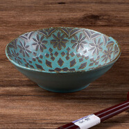 可可屋日本原裝進(jìn)口美濃燒復古摩洛哥風(fēng)陶瓷餐具料理壽司盤(pán)菜盤(pán)圓盤(pán)西餐 ZAH-05淺缽 海青 1個(gè) 14.2cm