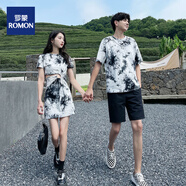 羅蒙（ROMON）情侶裝情侶t恤男女夏季短袖T恤男連衣裙女短袖一裙一衣男男情侶裝 圖片色 XL 男T恤