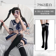 阿夫特農可愛(ài)性感火辣校園套裝水手服睡衣戰袍情緒JK制服小胸校園cos睡裙 短上衣+短裙+T褲+條紋學(xué)生襪 加大碼【110-130斤】