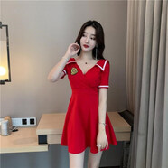 欲動(dòng)夜場(chǎng)性感女裝顯瘦夜店性感連衣裙洗浴按摩短裙連衣裙技師工裝 726紅色 L （100-110斤）