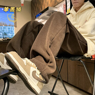 QGF加絨格子休閑褲女冬季新款韓版加厚直筒褲子寬松百搭顯瘦闊腿褲潮 DSA410-K9577JR咖色 M 建議【100-130斤】